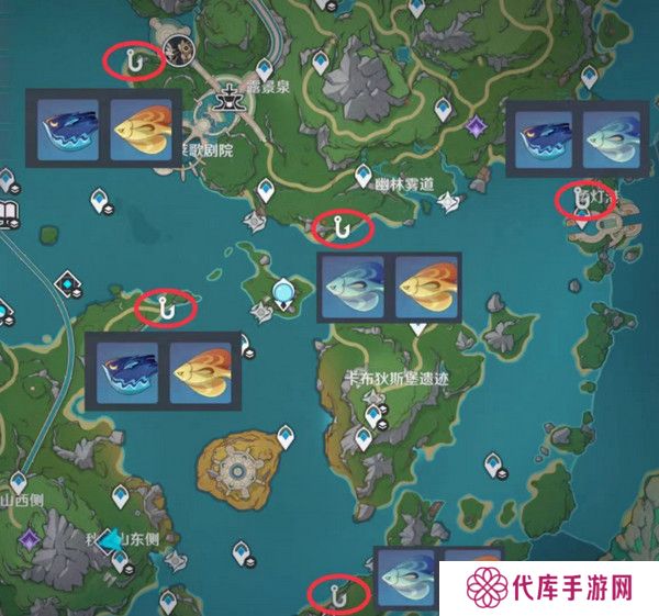 原神灰河渡手钓鱼地点分布图 灰河渡手精炼材料钓鱼点位攻略[多图]图片7